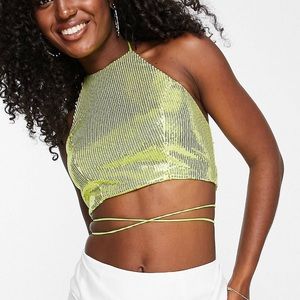 NWOT Miss Selfridge Yellow Sequin Halter Top 🪩